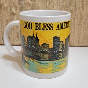 Vintage New York City Mug, God Bless America WTC Skyline